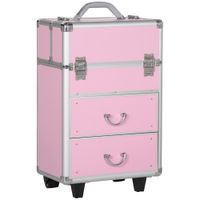 homcom maleta de maquillaje profesional estuche para cosmetica con 6 cajones extensibles y cierre llave 36x23x58cm rosa