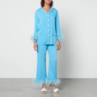 sleeper party feather-trimmed crepe de chine pyjama set - m