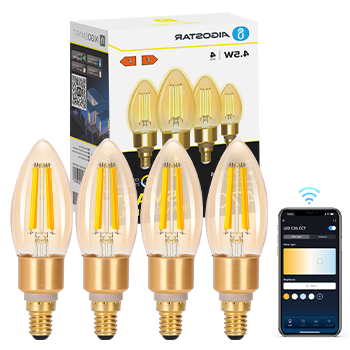 Aigostar Edison Bombillas Alexa LED E14 Bombillas Inteligentes 4.5W 470LM WIFI Bombilla Vintage C35 Bombillas Filamento Regulable 2700K-6500K， compatible con Alexa/Google Home. ámbar 4 pack