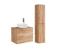 conjunto mueble lavabo individual 80 cm y columna april madera