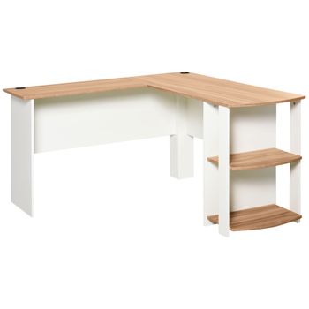 HOMCOM Mesa de Ordenador Escritorio Esquinero en Forma de L para Oficina Hogar con Estantes 136,2x130,4x72cm Madera   Aosom España