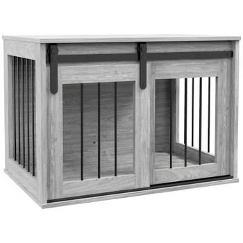 PawHut Jaula caja para perro animales interior puerta corredera, metal efecto madera, dim. 57H x 80L x 54l cm   Aosom España