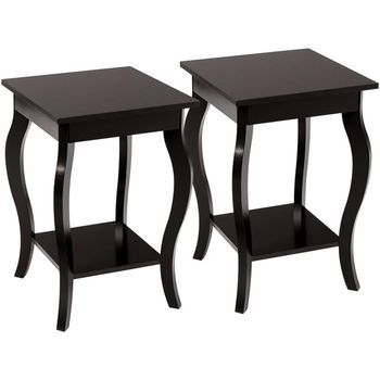 Mesita De Noche, Mesa Auxiliar De 2 Piezas, Con Patas Curvadas Elegantes Costway 40 X 40 X 60 Cm Castanho