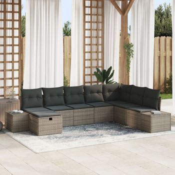 Conjunto De Sofá De Jardín  De 8 Piezas Con Cojines Ratán Poliéster Gris V8792 Unico / Gris