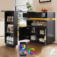 isla de cocina de 115-183x40x99cm extensible led giratoria 360 negra