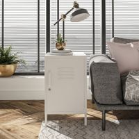 mesa auxiliar con 1 puerta en metal blanco