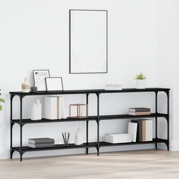 Mesa Consola - Mueble Para Entrada - Madera Engineered Y Metal - Roble Negro (200x29x75cm)