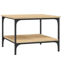 mesa de centro 55x55x40 cm madera trabajada y hierro - marron