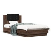cama para adulto  cama individual  cama con cabecero madera de ingenieria marron roble 75x190 cm