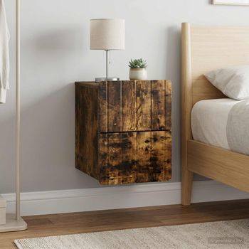 Mesita De Noche De Pared - Mueble De Dormitorio - Madera - Roble Ahumado (33x34.5x43cm)
