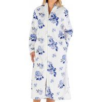 Floral Print Classic Fleece Zip Opening Housecoat