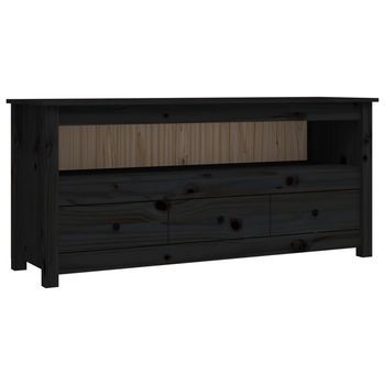 Mueble Tv | Mueble De Salón | Armario Tv De Madera Maciza De Pino Negro 114x35x52 Cm
