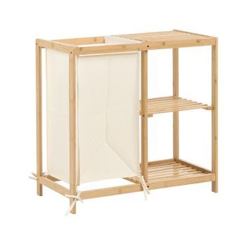 Mueble De Baño De Bambú Con Cesta Para La Ropa Sucia Y Estantes Marrón Claro Puilar