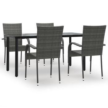 Conjunto Comedor Jardin Para Jardín 5 Uds | Mueble Jardin Mesa Y Sillas Ratán Sintético Gris