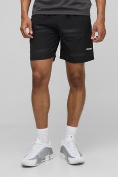 Pantalón Corto Holgado De Nailon Fruncido Con Rayas Y Cintura Elástica, Negro