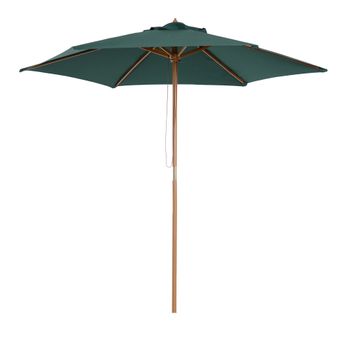 Outsunny Sombrilla Parasol de Madera Ø250x230cm Verde para Exterior Jardín Terraza con 6 Varillas y Sistema de Cuerda Desmontable   Aosom España