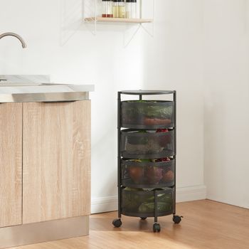 Carrito De Cocina Steigen Con 4 Cestas Redondas Acero 75xø33cm - Negro [en.casa]