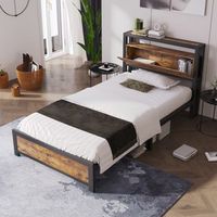 cama de metal de 90x200 cm estilo industrial con cabecera de almacenamiento base de lamas metalicasaltura de 26 cmcapacidad de 120 kgcolor negro