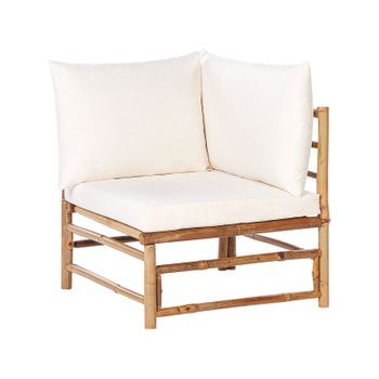 Sillón Esquinero Modular De Jardín Sin Reposabrazos De Bambú Acolchado Con Cojines Blanco Crema Cerreto