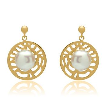Pendientes dorados perla ovalada plata 925