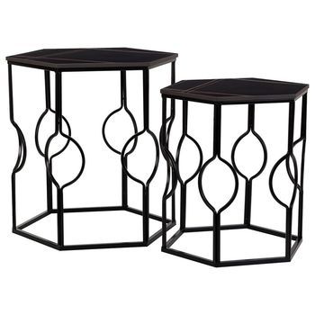 Mesas Set 2pzas De Metal Negro 34x34x52h-39x39x57h Cm