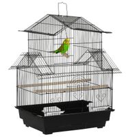 pawhut jaula para pajaros de acero pajarera con bandeja extraible y 2 comederos pinzones periquitos 505x41x63 cm negro   aosom espana