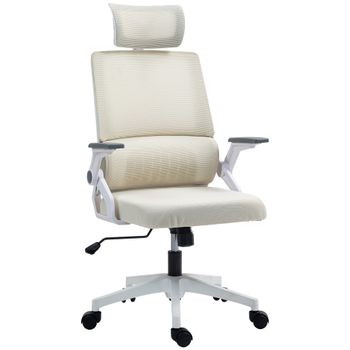 Vinsetto Silla Ergonómica Oficina Silla de Escritorio Giratorio con Soporte Lumbar y Malla Transpirable 58x61x102-119 cm Beige   Aosom España