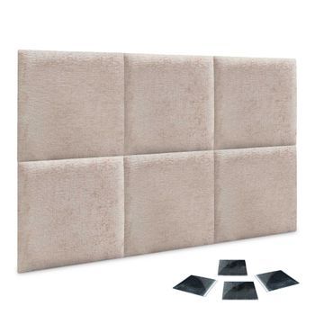 Dhome Juego De 6 Paneles Tapizados De Lana Ecológica Pack Autoadhesivos Para Pared Acústicos Absorbentes Protección (beige, 50x50cm, X6)