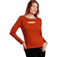 admas blusa camiseta de manga larga agujero rib para mujer