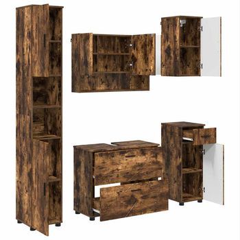Juego De Muebles De Baño 5 Uds. Roble Ahumado 35 X 30 X 192 Cm Vidaxl