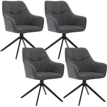 Set 4 Sillas De Comedor Giratorias 360° En Chenilla Y Pana Y Metal Silla De Cocina Con Respaldo 45x41x86cm - Gris Oscuro - Woltu