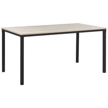 Mesa De Comedor Negra Con Tablero Madera Clara Patas De Metal 150 X 90 Cm Estilo Escandinavo Hockley