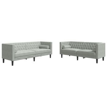 Set Sofás Chesterfield Con Cojines 2 Pzas Terciopelo Gris Claro Vidaxl