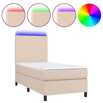 Cama Box Spring Colchón Led Cuero Sintético Capuchino 90x200 Cm Vidaxl