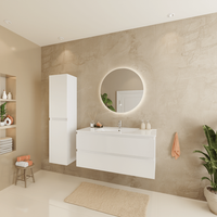 conjunto de mueble de bano blanco brillante 100 cm - lavabo blanco - armario alto de bano verona lomazoo