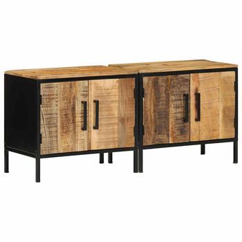 Mesita De Noche 2 Uds - Dormitorio - Madera De Mango Y Acero - Marrón Y Negro (50x30x45cm)