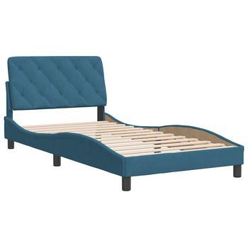 Cama Individual | Cama Para Adultos | Estructura De Cama Con Cabecero Terciopelo Azul 100x200 Cm
