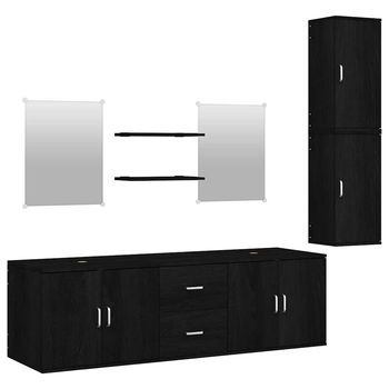 Juego De Muebles De Baño De 7 Piezas En Madera De Ingeniería Negra Vidaxl