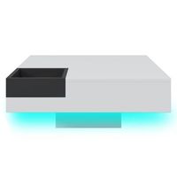 mesa de centro cuadrada con iluminacion led espacio de almacenamiento extraible color blanco y negro