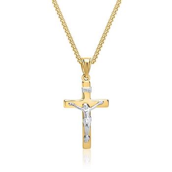 Cadena con colgante cruz jesús oro amarillo oro blanco