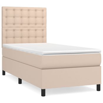 Cama Box Spring Con Colchón Cuero Sintético Capuchino 80x200 Cm