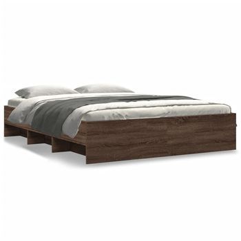 Cama De Matrimonio | Cama De Adulto | Estructura De Cama Sin Colchón Madera Marrón Roble 150x200 Cm