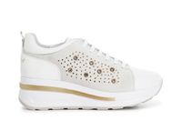 zapatillas deportivas de piel de ante con tachuelas y pedreria white