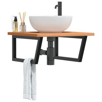 Estante De Lavabo De Pared | Estantería Pared | Estante Flotante De Acero Y Madera Maciza De Haya Cfw97023