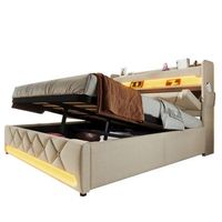 cama doble tapizada 140200 - puertos usb y tipo c iluminacion led 360 - almacenamiento hidraulico - beige