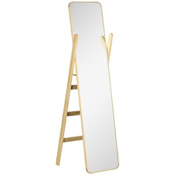 HOMCOM Espejo de Pie Cuerpo Entero Natural con Perchero para Dormitorio Entrada Salón 40x35x147 cm   Aosom España