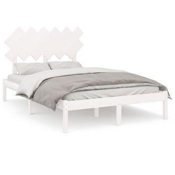 Cama Matrimonial | Cama Para Adultos | Estructura De Cama De Madera Maciza Blanco 120x200 Cm