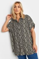 yours camisa negra manga corta estampado geometrico mujer curvy y tallas grandes yours