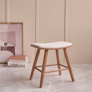 Taburete de teca maciza, asiento de bouclette 45 cm