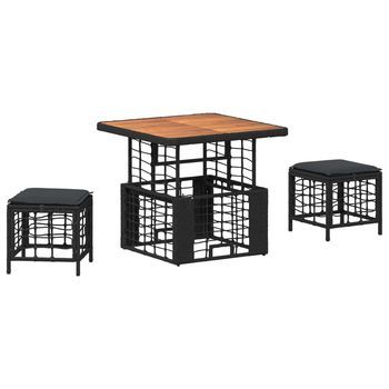 Conjunto De Comedor De Jardín Con Cojín 3 Piezas | Mueble De Jardín Negro Y Gris